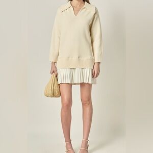 NWT English Factory Mixed Media Layered Pleated Mini Dress